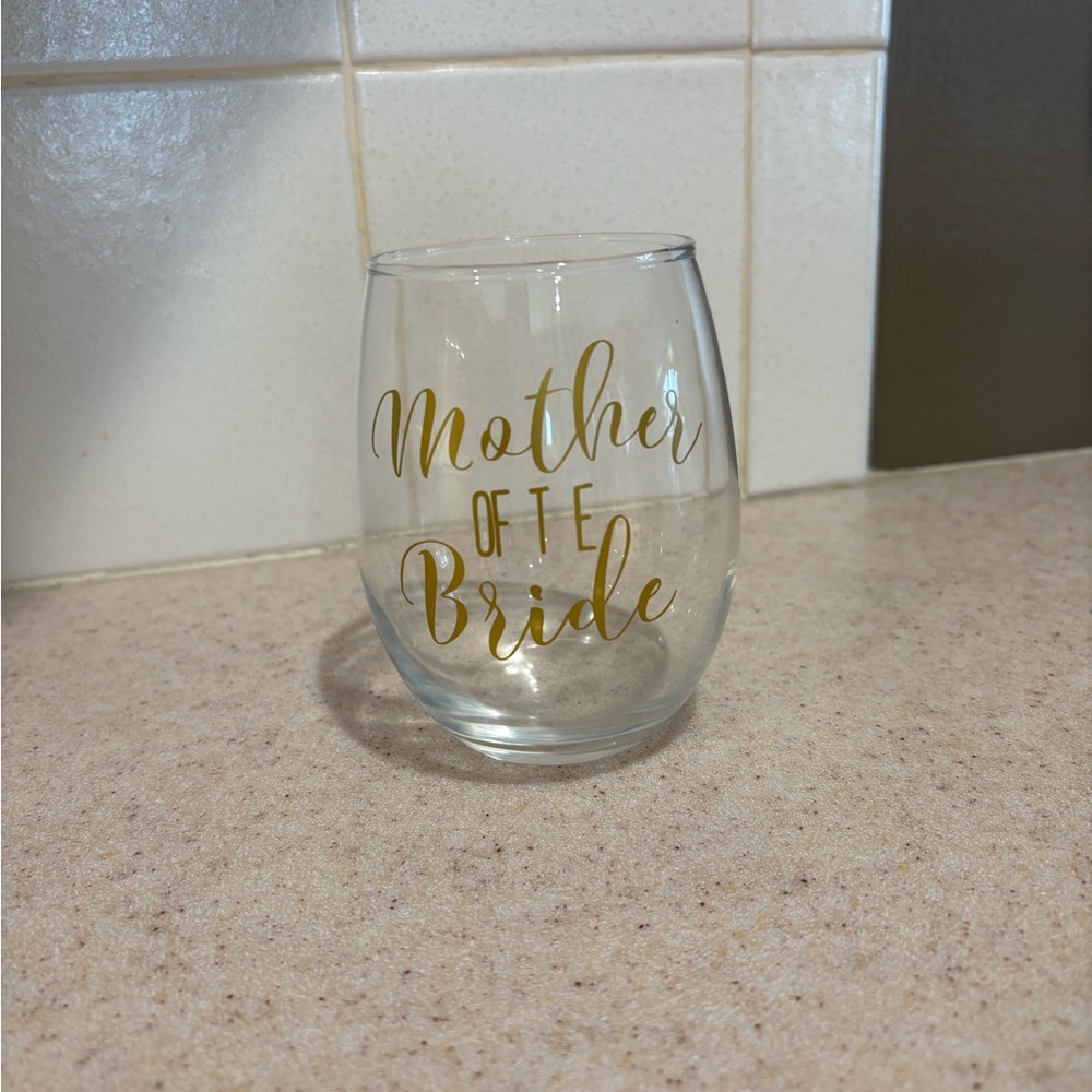 Mother of the Bride Gold Lettered Stemless Wine Glass